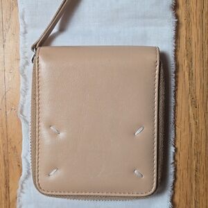 Maison Margiela beige four stitch zip leather wallet